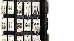 Pinzoveco Rotating Earring Display Stands for Selling with Adversitsing Board, Real Wood Jewelry Display Stand for Vendors, Large Capacity Earring Cards for Selling Rack Holder (40 Hooks) Black