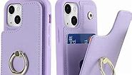 Lipvina for iPhone 13 Mini Case with Card Holder,Credit Card Holder,Ring Stand Kickstand,RFID Blocking,Flip PU Leather Shockproof Cute Phone Wallet Case for Women (5.4 inch,Purple)