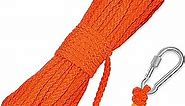 Hollow Braided Polypropylene Line Rope Heaving Line with Spring Hook for Ring Buoy Pool Life Preserver Ring Rope Boat Anchor Rope (Orange,15 m/ 16.4 Yards)
