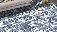 Contemporary 5x8 Area Rug (5'3'' x 7'3'') Abstract Blue, White Living Room Easy to Clean