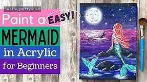 Paint A Mermaid 🧜‍♀️Easy🧜‍♂️ | Paint & Sip at Home | Step By Step Beginner Acrylic Painting Tutorial