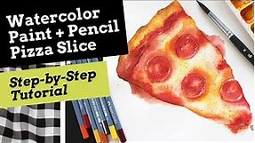 Combining Watercolor Paint and Pencils Pizza Food Illustration