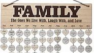 3D Oak Veneer Wall Hanging Family & Friends Birthday Calendar with Tags Rustic Wall Decor Easy to Assemble for Mom & Family Lovely Wall Decor for Sweet Home