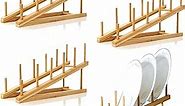 TIE-DailyNec 4 PCS Wooden Dish Drying Rack Bamboo Plate Dish Rack Stand Kitchen Cabinet Organizer Pot Lid Holder for Plate, Dish, Cup, Cutting Board, Bowl, Pot Lid