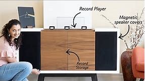 I built a DIY Record Player Stand With Storage and SO many features!