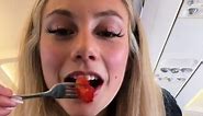 My first time eating airplane food has been interesting… but seriously what fruit was that?? #fyp #flights #mukbang #travel