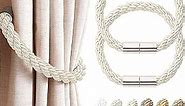 NICEEC 2 Pack Strong Magnetic Curtain Tiebacks Modern Simple Style Drape Tie Backs Convenient Decorative Weave Rope Curtain Holdbacks for Thin or Thick Home & Office Window Draperies (Beige)