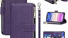 for iPhone 6 Case with Card Holder iPhone 6 Wallet Case for Women iPhone 6s Phone Case Leather Flip Folio Magnetic Zipper Cover with Credit Holder-Purple