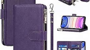 for iPhone 6 Case with Card Holder iPhone 6 Wallet Case for Women iPhone 6s Phone Case Leather Flip Folio Magnetic Zipper Cover with Credit Holder-Purple