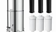 GLACIER FRESH Gravity-fed Water Filter System, 3 Gallon Stainless-Steel System with 6 Filters, Metal Water Level Spigot, and Stand to Reduce up to 99% Chlorine