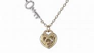 14k Gold Two-Tone Colored Heart and Key Pendant Necklace, 18