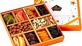 Dried Fruit and Nuts Gift Basket - Gourmet Holiday Gift Box - 10 Variety Holiday Healthy Snack - 1.43 lbs Elegant Orange Box - Cerez Pazari