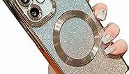 for Square iPhone 12 Case Glitter Magnetic Compatible with MagSafe Full Camera Lens Protection Luxury Plating Cute Bling Clear Shockproof Slim Phone Case for Women Girls (Gold)