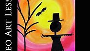 PUMPKIN SCARECROW & BATS | Easy AUTUMN & HALLOWEEN Drawing & Painting Project