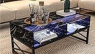 LED Coffee Tables for Living Room 42 inches Center Table, Modern Black Marble