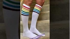 Rainbow Stripes White Knee Socks