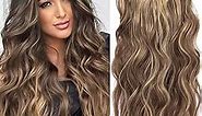 4PCS Clip in Hair Extensions Honey Blonde Mixed Light Brown 20 Inch Long Wavy Synthetic Hair Extensions (4pcs, 20Inch, 22H10#)