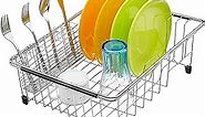iPEGTOP Expandable Multifunctional Dish Drying Rack, Rustproof Stainless Over Sink Dish Drainer Rack Basket Shelf, Dish Drainer in Sink or On Counter Organizer with Utensil Cutlery Holder