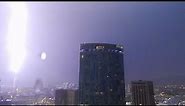 Lightning striking the BT Tower, Birmingham, UK.