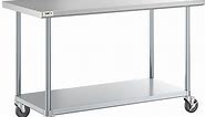 Regency 30" x 60" 18-Gauge 304 Stainless Steel Commercial Work Table with Galvanized Legs, Undershelf, and Casters