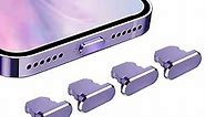 Anti Dust Plug Metal Covers Compatible with iPhone 14 13 12 11 X XS XR 8 7 SE Mini Plus Pro Max iPad AirPods 4 Pack, Lightning Charging Port Charm Dust Protector with Plug Holder (Deep Purple)