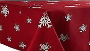 Linnovo Decorative Christmas Tablecloth, Wrinkle and Water Resistant Holiday Table Cloth for Square and Rectangle Tables, Polyester Fabric Red Table Cover 60 x 102 Inch, Gradient Solid Snowflake
