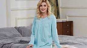 Keyocean Cotton Nightgowns for Women, K18015, Medium Blue