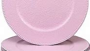 SforGUVA Pink Chargers for Dinner Plates with Beaded Rims, Set of 12 Plastic Bulk Wedding Charger Plates for Thanksgiving, Christmas, Holiday Party Table Setting.