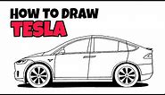 How to Draw a Tesla Model X - Car drawing tutorial Easy to Follow step by step