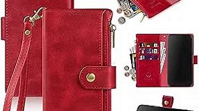 Antsturdy Samsung Galaxy Note 9 Wallet case with Card Holder for Women Men,Galaxy Note 9 Phone case RFID Blocking PU Leather Flip Shockproof Cover with Strap Zipper Credit Card Slots,Red