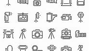 Outline photo icons. Photography studio light, film cameras and...