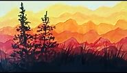 Acrylic Painting Pine Trees Silhouette Easy Landscape with Acrylics Demo (time-lapse)