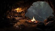 Deep Sleep in a Cozy Rainy the wind Cave | Bonfire Sounds and for Stress Relief, Peaceful Deep Sleep