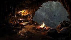 Deep Sleep in a Cozy Rainy the wind Cave | Bonfire Sounds and for Stress Relief, Peaceful Deep Sleep