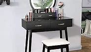 SMOOL Vanity Desk with Lighted Mirror - 3 Color Lighting Modes Adjustable Brightness, 4 Drawers Makeup Table with Soft Cushioned Stool for Bedroom Studio, Black