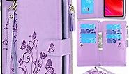 Lacass for Motorola Moto G Stylus 5G 2021 Case [12 Card Slots] ID Credit Cash Holder Holder Zipper Pocket Detachable Leather Wallet Cover Wrist Strap Lanyard Carrying Pouch(Light Purple)