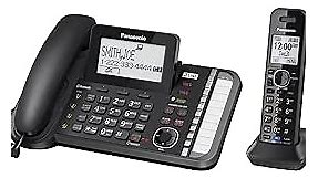 Panasonic 2-Line Corded/Cordless Phone System with 1 Handset - Answering Machine, Link2Cell, 3-Way Conference, Call Block, Long Range DECT 6.0, Bluetooth - KX-TG9581B (Black)