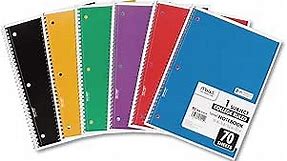Mead Spiral Notebooks, 6 Pack, 1 Subject, College Ruled Paper, 7-1/2" x 10-1/2", 70 Sheets per Notebook, Color Will Vary (73065)