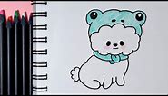 How to Draw Cute Fluffy Dog wit a Frog Hat / Drawing Tutorial / Step by Step for beginners