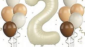 40 Inch Cream White Number 2 Balloon, 2nd Birthday Balloons, 11Pcs Retro Apricot Brown Sand White Latex Balloons Digital 2 Foil Balloon for Baby Boy Girl 2nd Birthday Party Decorations Anniversary