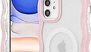 ZCDAYE Magnetic Case for iPhone 11, Cute Curly Wave Frame Case Compatible with Wireless Charging, Transparent Protective iPhone 11 Cover for Women Girls,Pink