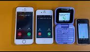 QUAD IPHONES INCOMING CALL IPHONE 16 PRO FLIP VS IPHONE SE VS IPHONE 4S VS IPHONE MICRO AT THE SAME