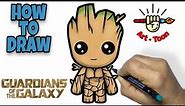 how to draw Baby Groot from Guardians of the galaxy movie step by step