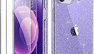 BERFY for iPhone 12 Case Glitter, with 2 Pack Screen Protector + 2 Pack Camera Protector, [Non-Yellowing] Sparkly Crystal Shockproof Bumper Phone Case for Women Girls Slim Cover 6.1", Clear Purple