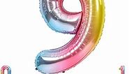 TONIFUL 40 Inch Rainbow Large Numbers Balloons 0-9, Number 9 Digit 9 Helium Balloons, Foil Mylar Big Number Balloons for Birthday Party Anniversary Supplies Decorations