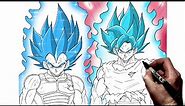 How To Draw Goku & Vegeta (Blue Kaioken/ Blue Evolution) | Step By Step | Dragon Ball