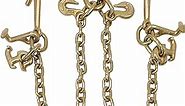 Mytee Products 5/16" Grade 70 V-Chain Bridle w/RTJ Cluster Hooks & Grab Hooks - 3' Legs Transport Tow Truck Chains for Car Towing - 4700 LBS WLL - for Flatbed Trailer Wrecker Recovery