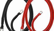 2 Gauge Battery Cable 2Ft Copper Power Inverter Wire with 3/8" Lugs, Marine Battery Cables for Solar Car Boat RV (2pcs)