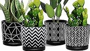 Ton Sin Flower Pots,5.5 Inch Black Ceramic Planter with Drainage Hole,Indoor Cylinder Plant Pots with Saucer,Cactus Succulent Outdoor Garden Pots Set of 4