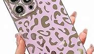 KERZZIL Elegant Compatible with iPhone 12 Pro Square Edge Case, Cute Luxury Leopard Pattern Plating Case Camera Protector Soft TPU Shockproof Protective Corner Back Cover(Purple)